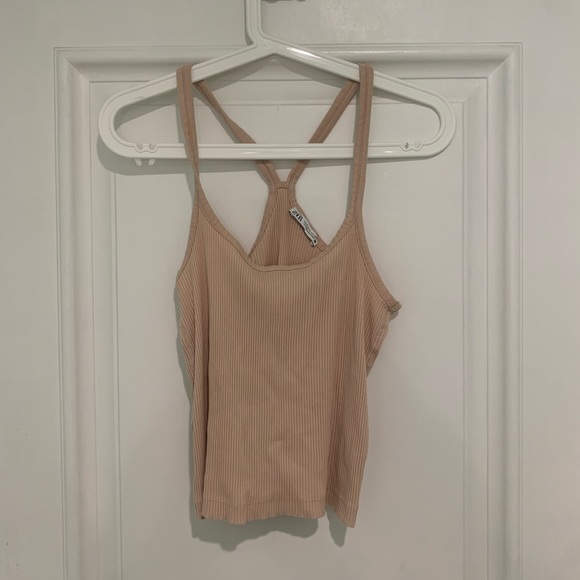 Zara Tan Knit Ribbed Racerback Tank Top - Picture 9 of 9